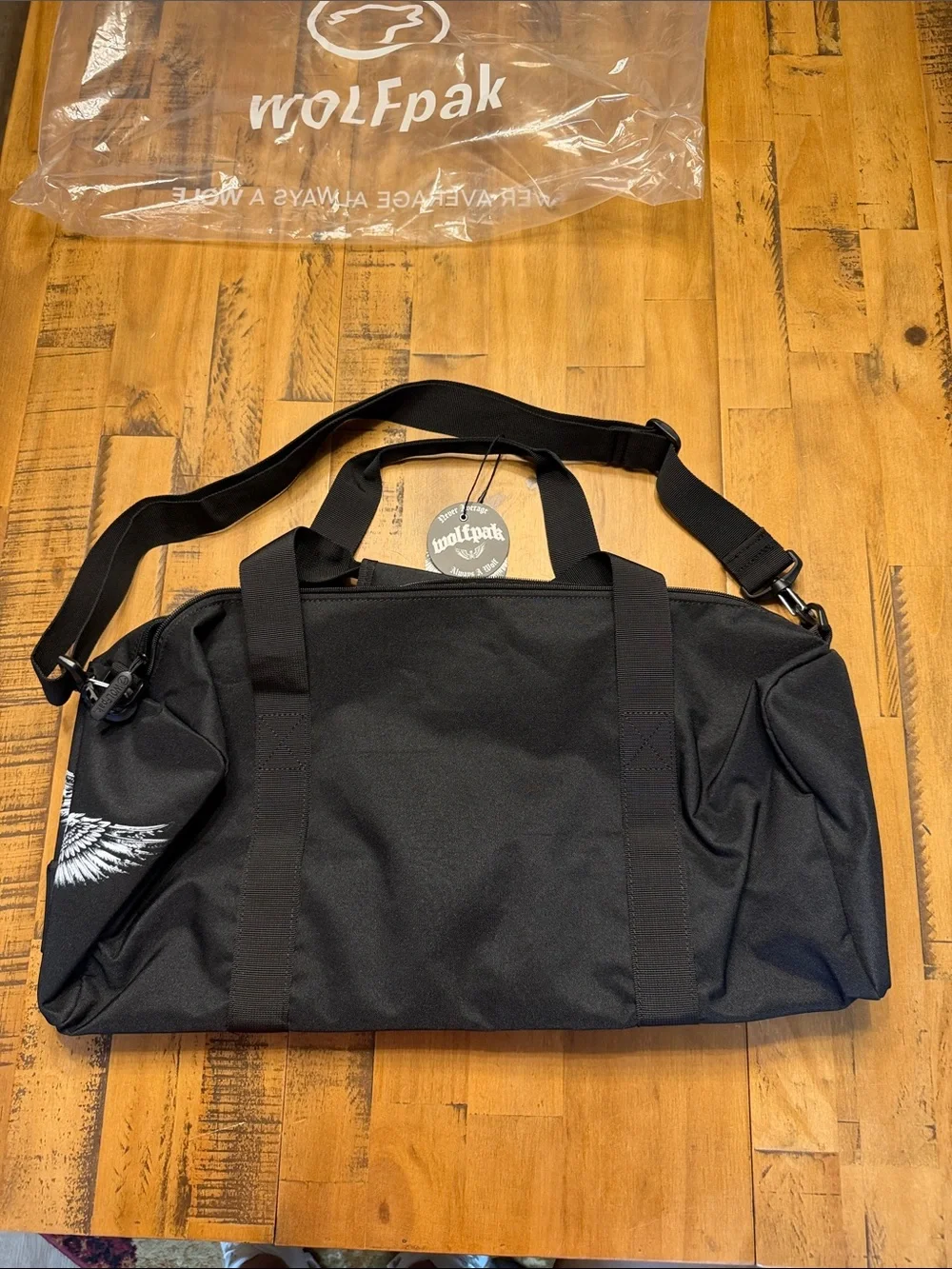 WOLFpak Black Duffel Bag with White Gothic Logo 45L NWT